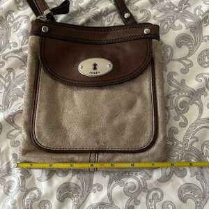 Fossil Brown and gold silverfish or brown leather adjustable strap, Crossbody